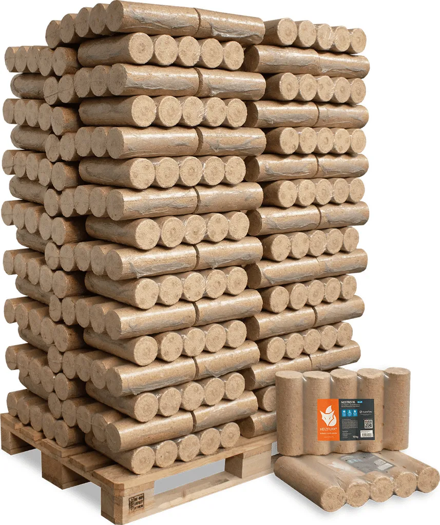 HEIZFUXX Heizbriketts Nestro XL, Nadelholz, Blau, 960 kg (96 x 10 kg) auf Palette