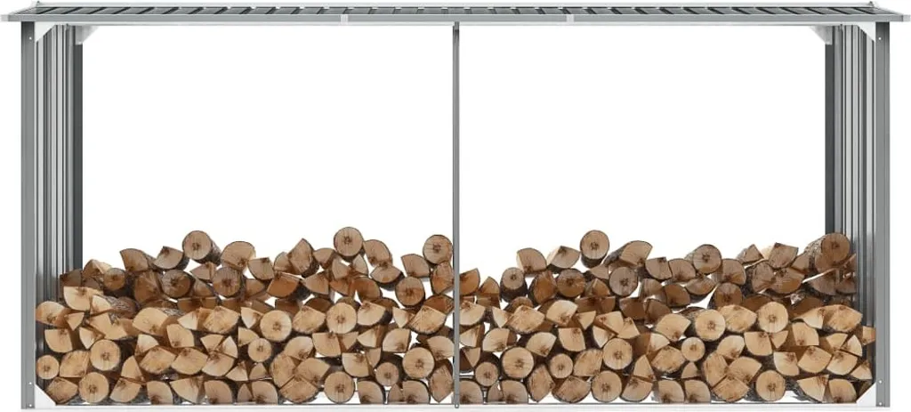 VidaXL Brennholzlager, verzinkter Stahl, Grau, 330x92x153 cm