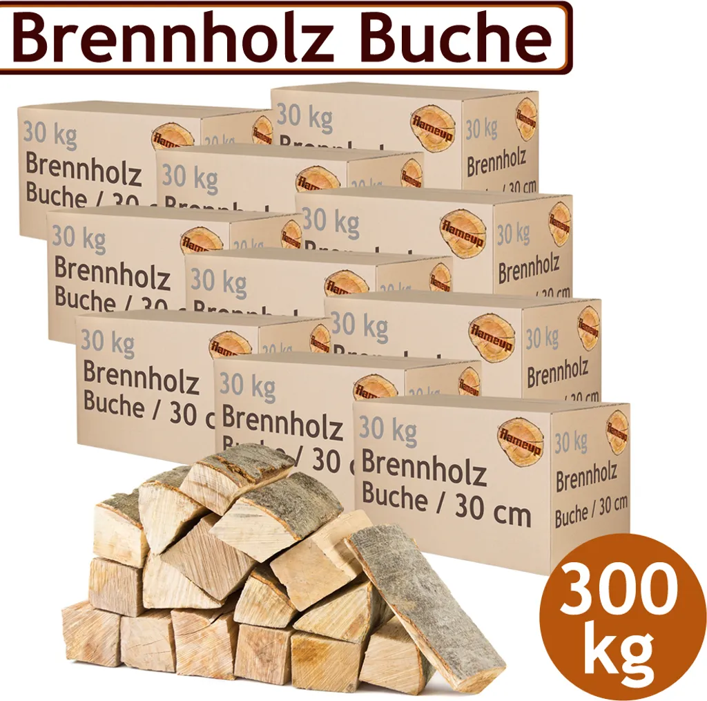 Brennholz Kaminholz Holz 5 – 500 kg Für Ofen und Kamin Kaminofen Feuerschale Grill Buche Feuerholz Buchenholz Holzscheite Wood 30 cm flameup, Menge:300 kg (0.97€/kg)
