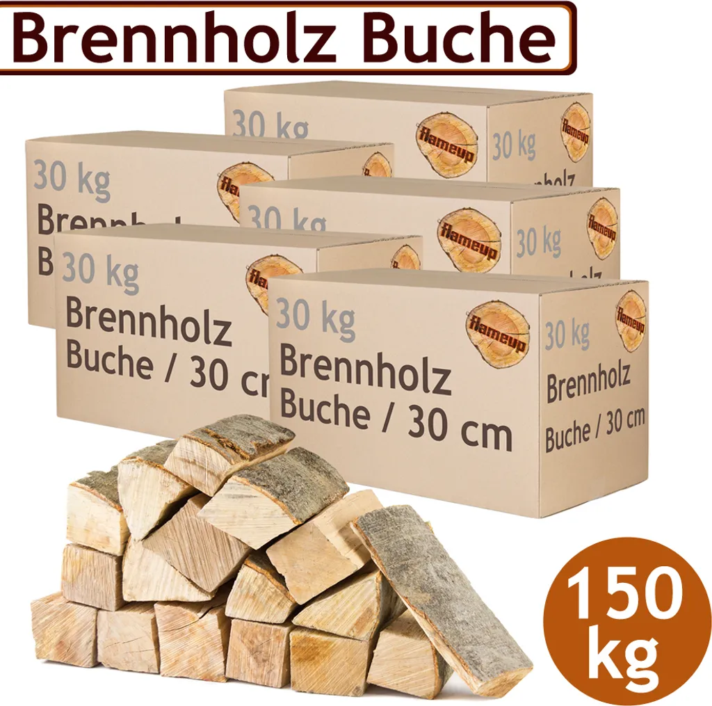 Brennholz Kaminholz Holz 5 – 500 kg Für Ofen und Kamin Kaminofen Feuerschale Grill Buche Feuerholz Buchenholz Holzscheite Wood 30 cm flameup, Menge:150 kg (0.97€/kg)