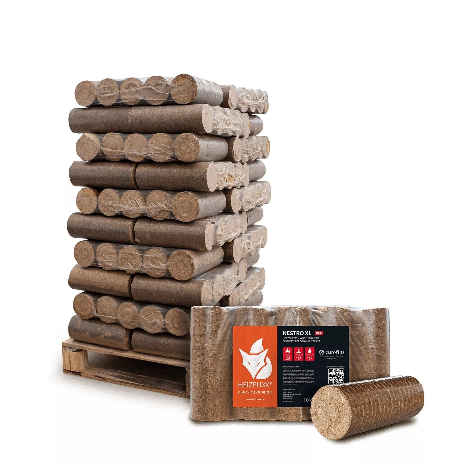 HEIZFUXX® Nestro XL Hartholzbriketts FSC – 300 kg Palette