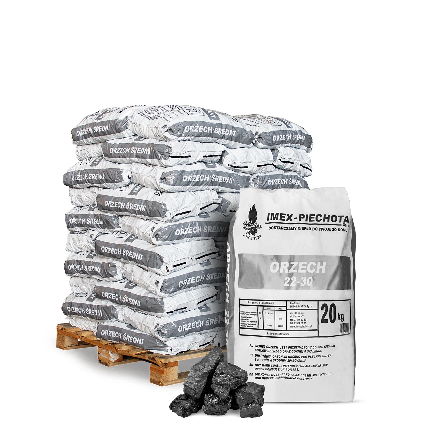 Premium Steinkohle Nuss 25–60 mm 1000kg Palette – 50x20kg Säcke Heizkohle