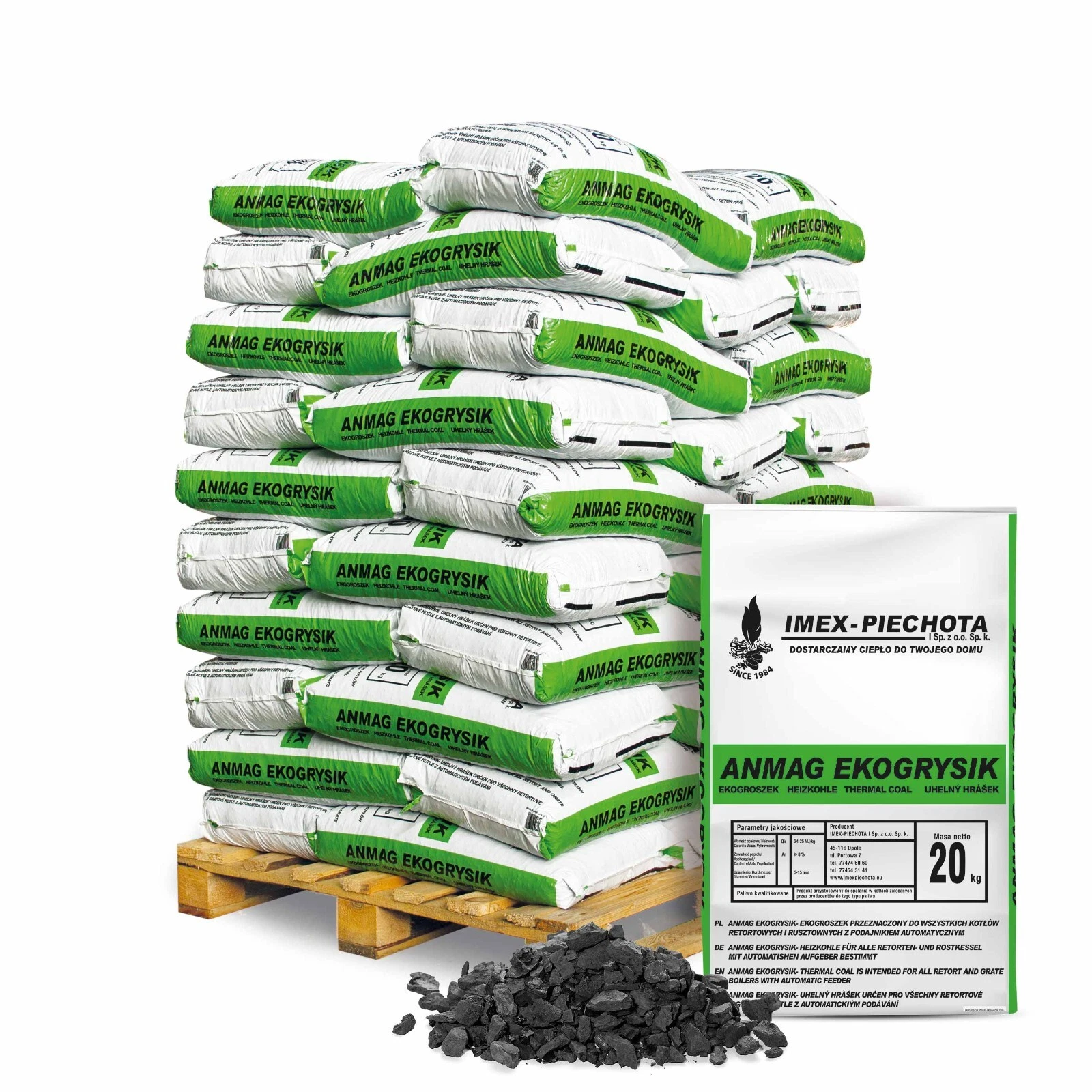 Premium Erbsenkohle 5–15 mm 1000kg Palette – 50x20kg Säcke feine Steinkohle