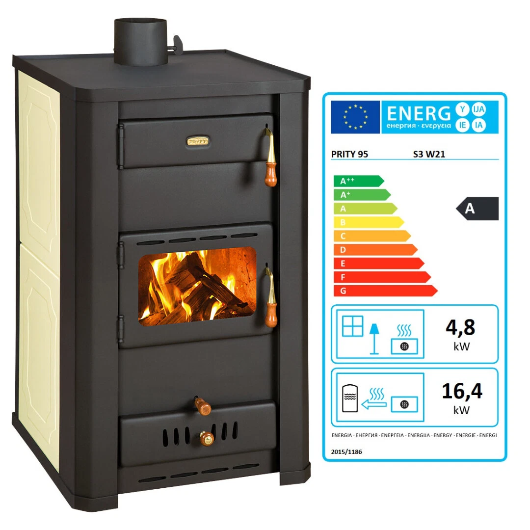 Holzofen PRITY S3 W21 mit Wasserwärmetauscher Zentralheizung Ofen - 21.2 Kw