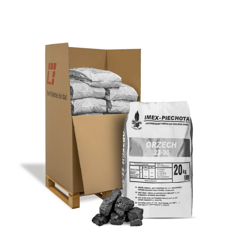 Premium Steinkohle Nuss 25–60 mm 300kg Palette – 15x20kg Säcke Heizkohle