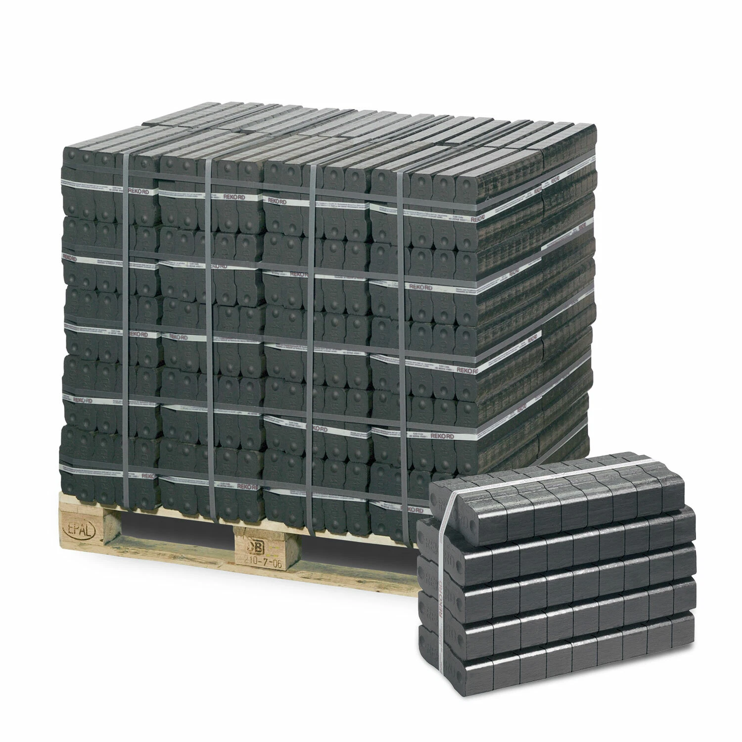 Braunkohlebriketts 1.000kg Palette – 40x25kg Bündel für Dauerwärme REKORD®
