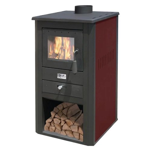 Kaminofen Modell "Pallade" 13kw Farbe schwarz und bordeaux aus Stahl-